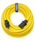 Heavy Duty Outdoor Extension Cord 100 Ft 12 Gauge 3 Conductor SJTW Water Weather Resistant Flame Retardant Yellow 3 Prong Grounded Plug