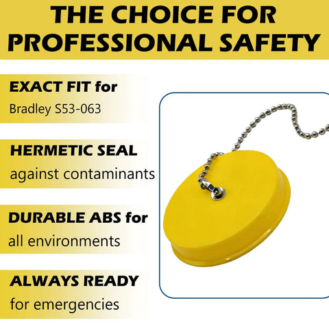 Yellow Eye Face Wash Dust Cover Cap For Bradley, durable protective shield and chemical resistant build with chain.