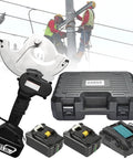 Jhnkoj Cordless Battery Powered Hydraulic Cable Cutter With Ratchet Handle And Aluminum Body For Cutting Up To 54Mm Thick Wire in box with batteries.