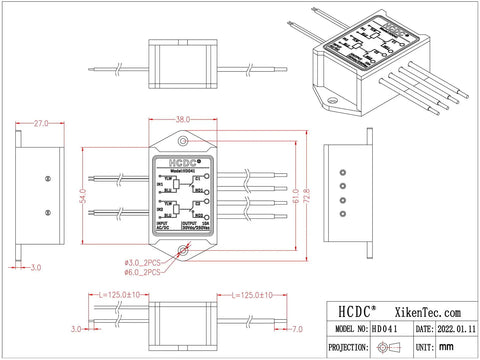 Technical drawing of Two Channel SPST NO 10 Amp Power Relay Module DIY Friendly For AC And DC Control 24V Input Selectable 5V 12V Or 24V