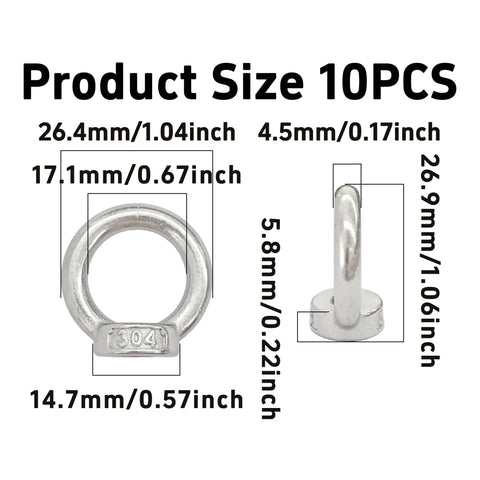 10 Pack Badass M6 Stainless Steel Lifting Eye Nuts, dimensions and size details for heavy duty fastening.