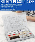 Pro Level Drafting Tools And Geometry Set 21 Piece Architecture Kit With Rugged Carry Case showing organized tools in a sturdy plastic case.