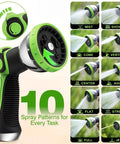10 pattern nozzle of Retractable Garden Hose Reel 100 ft Half Inch Wall Mounted Auto Rewind showing various spray settings