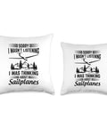 Soaring Sailplane Pilot Throw Pillow with text 'Sorry I Wasn't Listening I Was Thinking About Sailplanes' for aviation enthusiasts.