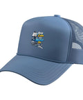 Light Blue Machinist Vise Gauge Square Trucker Hat Perfect For CNC Technicians And Tool Guys With Adjustable Fit And Mesh Back, featuring a playful graphic.