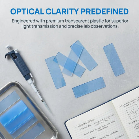 Pro Grade 100 Pack Pre Cleaned Plastic Microscope Slides Clear Blank Slides For Lab Urine Tests And Science Education Specimen Analysis 2.95 By 0.98 By 0.04 Inches Optical Clarity For Precise Observations, clear slides on lab desk