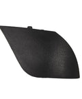 Solid Front Bumper Tow Hook Cover For Tesla Model X And Model S 2016 To 2021, unpainted black plastic trim piece, side view.