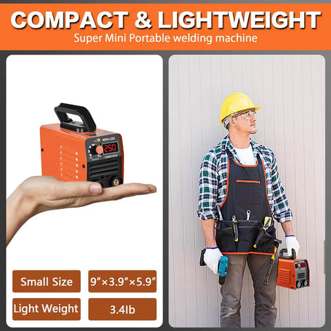 Mini Stick Welder 110V 250A Portable MMA Welding Machine For Beginners with Hot Start Arc Force Anti Stick IGBT Inverter Orange