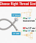 Diagram of 12 Inch Braided Stainless Steel Toilet Water Supply Line With 7/8 Inch Ballcock To 3/8 Inch Compression Fittings