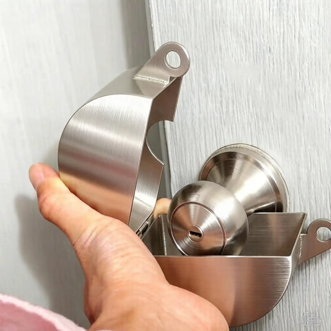 Heavy Duty Bulletproof Door Knob Lock Cover With Combo Padlock Slam Dunk Privacy Shield, showing rust-proof metallic cover design.