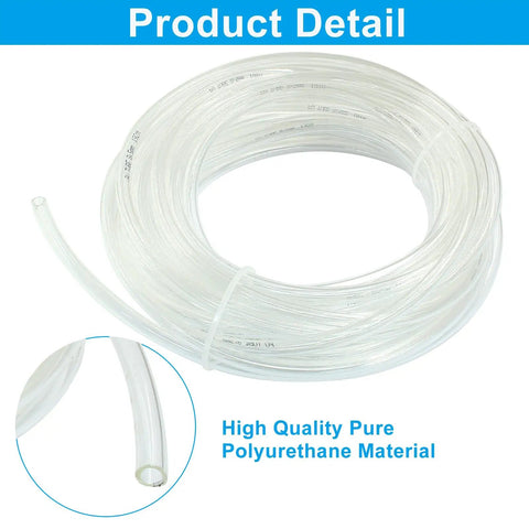 Heavy Duty PU Pneumatic Tubing for Air Compressors 8mm by 5mm Clear Polyurethane Air Hose 32.8ft coil displayed on blue background
