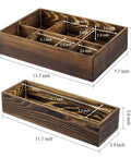 Stackable Rustic Burnt Solid Wood Vanity Organizer Trays 2 Piece Grab And Go Countertop Storage Caddy For Makeup And Cosmetics