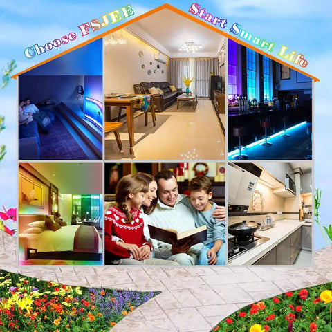 Family enjoying vibrant room lighting with 5Pin LED Strip Connector Kit With 16.4Ft RGBW Extension Wire For 12Mm Wide 5050 LED Strips, Solderless RGBW Connector, Compatible With Waterproof And Non Waterproof Strips After Coating Removal, Easy Install And Durable Build.