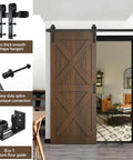 6 Ft Heavy Duty Sliding Barn Door Hardware Kit with Track Rail and Quiet Smooth Operation, door installed in room view