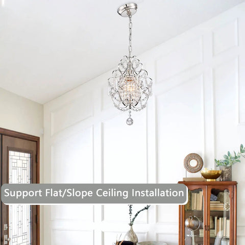 Small Crystal Chandelier Pendant Light Fixture With Elegant Sparkle One Light Adjustable Hanging Fixture for modern home decor