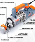 Centall 5/8 Inch Electric Hydraulic Rebar Cutter RC16B Orange cutting head features, copper motor, and rubber coating handle.