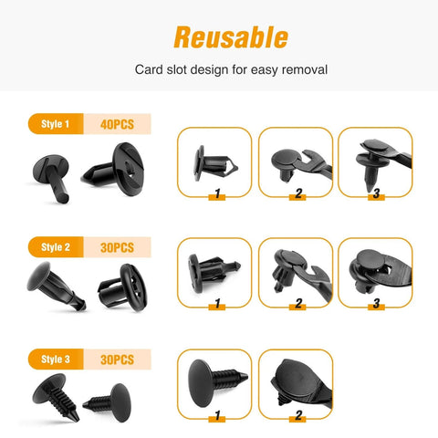 Universal Plastic Fender Clips Kit 200 Pcs Push Bumper Fasteners Rivet Clips With 6 Sizes for easy car panel removal