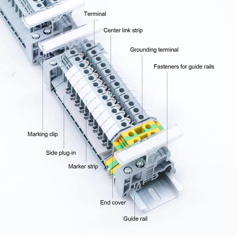 Rail Mounted Terminal Block Kit For Electrical Panels, Combined Rail Type Voltage Terminal Accessories In Gray, Easy Install, Durable Wiring System