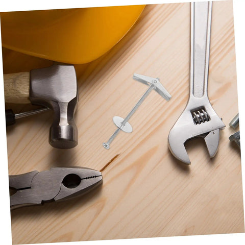 15-Piece Toggle Bolt Kit With Wing Nuts For Drywall Anchors heavy duty butterfly screws with tools on wooden surface.