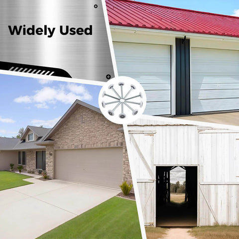 Collage showing 30 Pack 1.8 Inch Garage Door Rollers With 4.7 Inch Stem Ultra Quiet Nylon Replacement Wheel For Garages Barns And Warehouses