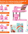 Awesome Vibrant Pink Button Maker Press With Three Size Dies And One Fifty Pcs Badge Supplies for various badge sizes usage.