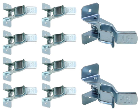 Ten Pack Wall Mount Organizing Spring Clamps For Tools, Rakes And Brooms With Handy Multi Tool Holder, silver finish shown