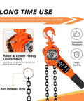 Three Quarter Ton Manual Lever Hoist Come Along With 1650Lbs Capacity, Two Hooks, Ten Feet Chain, Heavy Duty Orange Lifting Tool