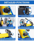 Detailed functions of Heavy Duty Manual Hydraulic Hose Crimper With Seven Precision Dies, showing operation steps and components.
