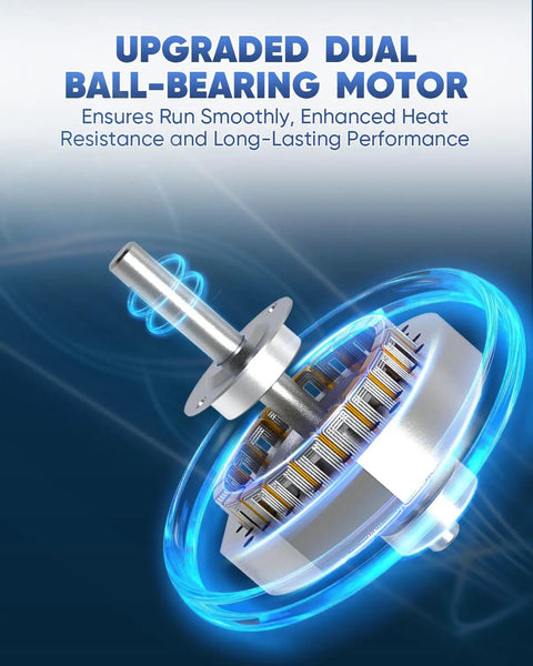 Close-up of upgraded dual ball-bearing motor from 20 Inch Industrial Oscillating Wall Mount Fan for durability and performance.