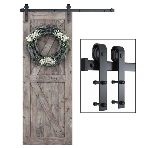 Heavy Duty Sliding Barn Door Hardware Kit For 30 Inch Wide Door Panel Black Finish With J Shape Hangers Five Feet Track