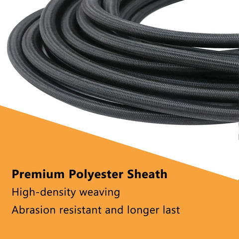 Marine Grade One Quarter Inch By Thirty Two Foot Bungee Cord Elastic Shock Cord close-up of polyester sheath