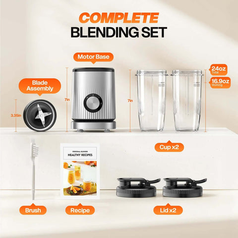 Kickass Portable Smoothie Blender For Shakes And Protein Drinks With Two BPA Free To Go Cups On White Surface.
