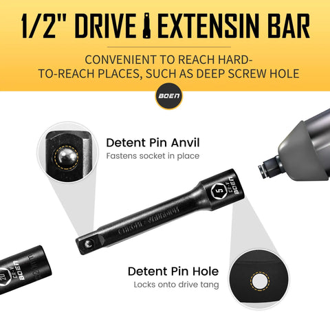 Beefy Half Inch Drive Deep Impact Socket Set 35 Piece SAE And Metric 8 To 24mm With Extensions Universal Joint And Adapters Built From CRV Steel Heavy Duty Tough Tools Double Lock Case