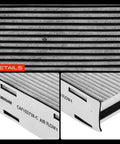 Close-up of the Premium Activated Carbon Cabin Air Filter for Volkswagen and Audi, highlighting filter texture and airflow direction.