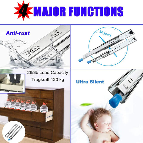 Heavy Duty Slick Glide Full Extension Drawer Slides With Secure Locking Feature For Cabinets And Dressers Featuring Built Tough Reliability In 500Mm 800Mm Or 1200Mm with anti-rust coating and 265lb load capacity.