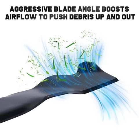 Beefed-Up Mower Blades For Troy-Bilt 21 Inch Deck Lawn Tractors showing air flow and cut grass action