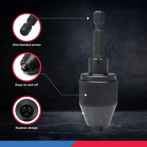 Keyless Drill Chuck Converter For Impact Drivers Turns Cordless Screwdrivers Into Power Drills In Seconds One Quarter Inch Hex Shank No Keys Needed For Round Shank Drill Bits Easy Install
