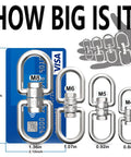 Heavy Duty Double Ended Eye To Eye Swivel Ring 304 Stainless Steel M8 Hardware 2 Pack For Tree Swings Rigging Carabiner Style Dismounting Connectors Rust Resistant High Load Bearing, M8 size shown