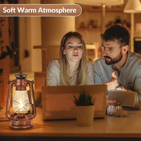 Rustic Lantern Table Lamp Plug In Old Fashioned Night Light For Bedroom And Living Room, Vintage Iron Desk Lamp with couple at home