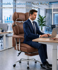 Businessman sitting on Heavy Duty Big And Tall Office Chair For 350 Lbs, Scratch-Resistant PU Leather Executive Desk Chair in office