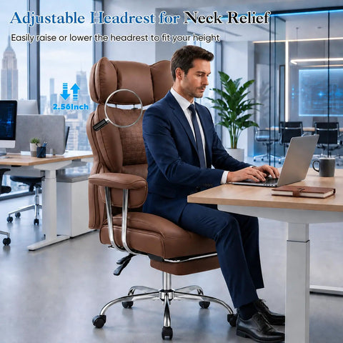 Businessman sitting on Heavy Duty Big And Tall Office Chair For 350 Lbs, Scratch-Resistant PU Leather Executive Desk Chair in office