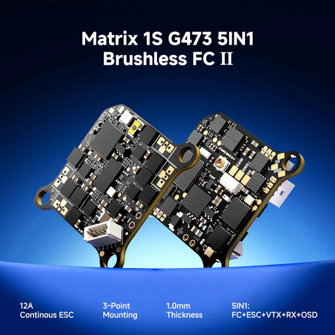 Matrix 5IN1 II flight controller for ultra light brushless whoop quadcopter with integrated components highlighted.