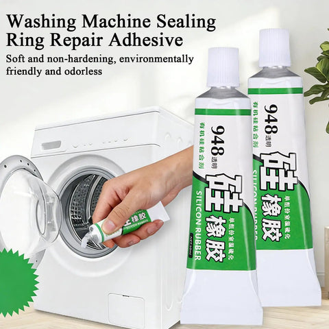 Person applying Gasket Repair Adhesive For Washing Machines And Portable Washers Quick Dry High Temp Resistant Glue onto washing machine gasket