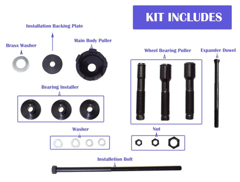 Alltooetools motorcycle wheel bearing removal and installation kit for Harley-Davidson 3/4–1 in (25mm) bearings with pullers