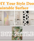 Dope 32x80 Solid Core Frosted Glass Interior French Door Slab with colorful, cow print, and floral designs, DIY paintable surface.
