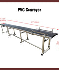 177 Inch PVC Flat Conveyor Workhorse With Adjustable Speed 110V 370W Heavy-Duty Stainless Steel Frame Black PVC Belt