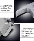 Close-up of 15 Inch Multi Function Demolition Tool showing chisel and prying end, tapered drywall hammer for breaking drywall