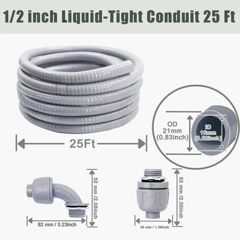 Half Inch Liquid Tight Conduit And Connector Kit With Twenty Five Foot Non Metallic Conduit And Five Straight And Five Angle Fittings