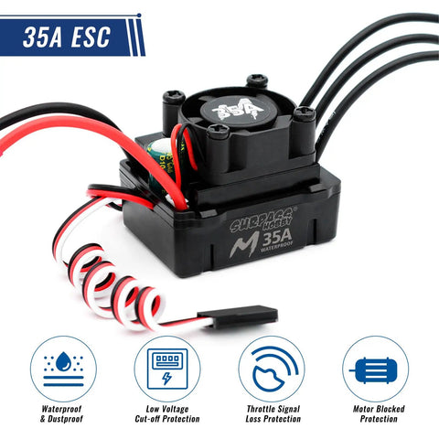35A ESC from Beefed-Up Brushless RC Car Motor With 35A Waterproof ESC Combo Sensorless Drive For 1/14 1/16 1/18 Scale