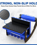 Close-up of panel carrier tool showcasing non-slip surface and heavy-duty clamps, part of Crush Your Heavy Loadouts With This Panel Carrier Tool For 4x8 Sheets Up To 100 Lbs One Handed Ergonomic Grip Smooth Operator Board Hauler For Plywood And Lumber Zero Back Strain Includes Two Handles.